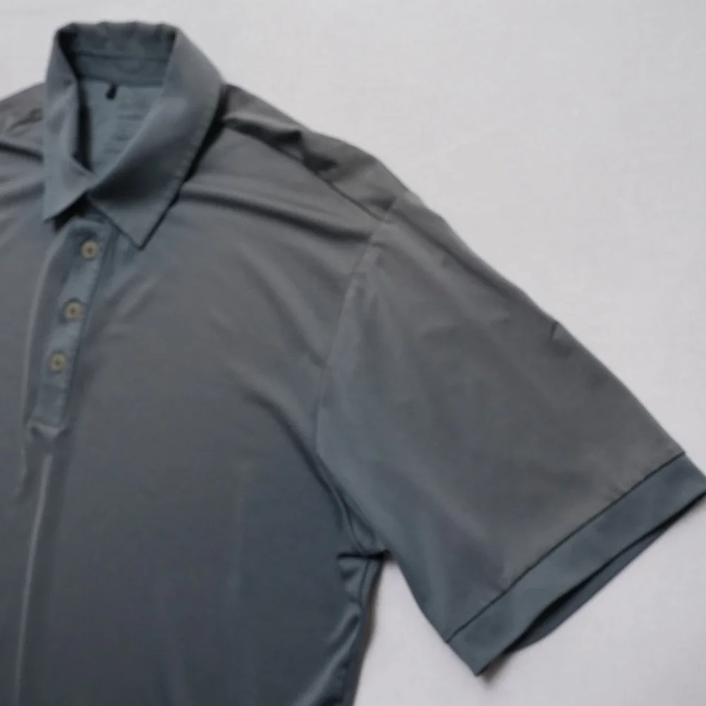 Adidas Golf Polo‎ Shirt Mens Medium Gray Climalite Striped Performance
